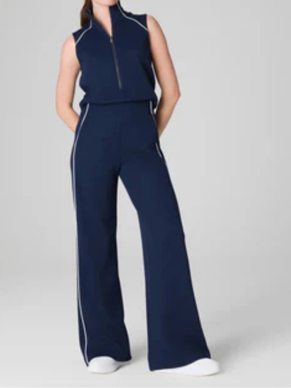 SPANX Navy Zip-Front Sleeveless Jumpsuit